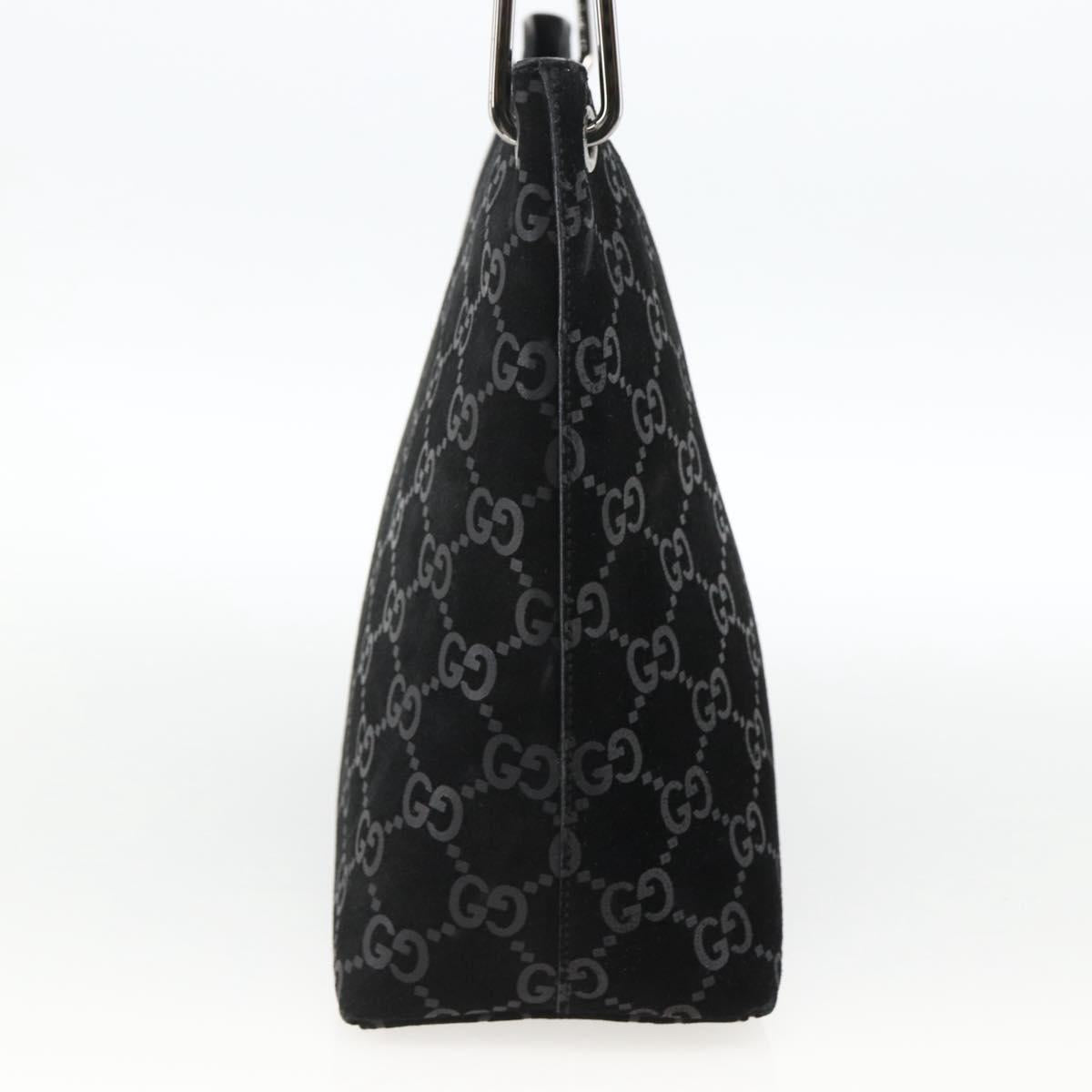 GUCCI GG Canvas Bamboo Shoulder Bag Suede Black Silver 001 3008 Auth BSZ373