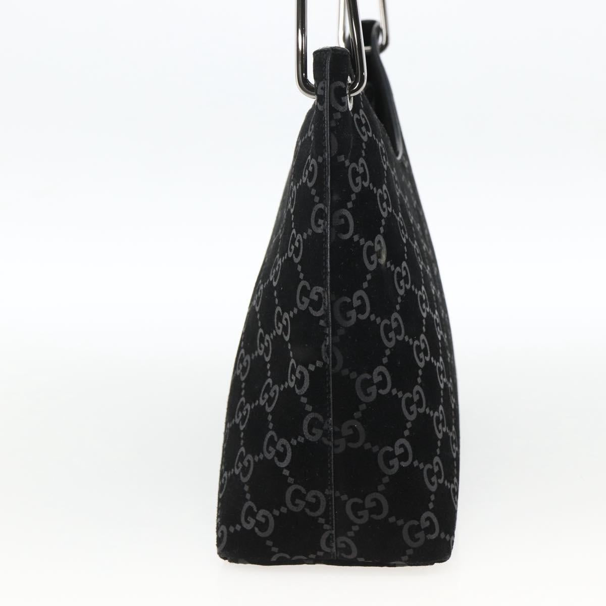 GUCCI GG Canvas Bamboo Shoulder Bag Suede Black Silver 001 3008 Auth BSZ373