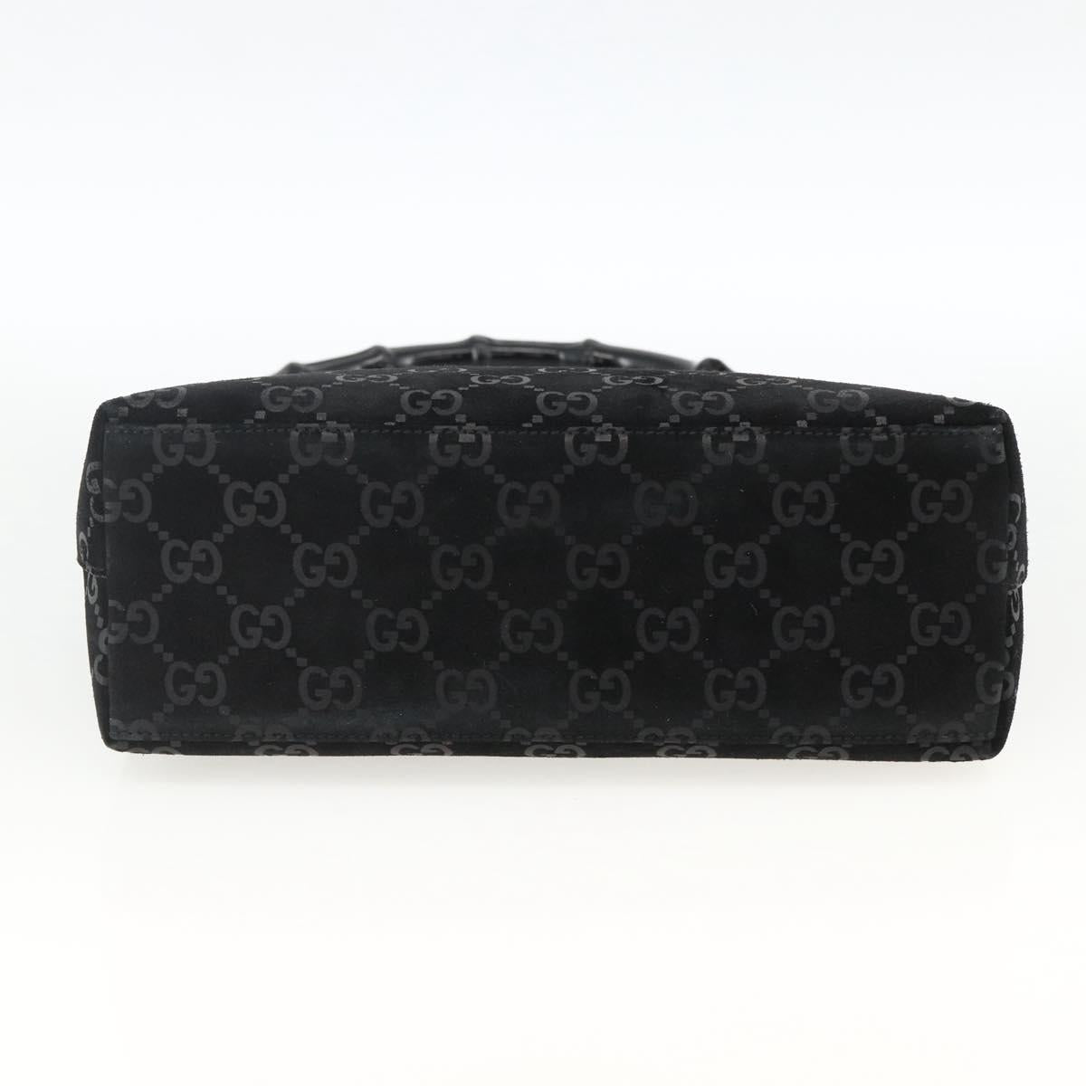 GUCCI GG Canvas Bamboo Shoulder Bag Suede Black Silver 001 3008 Auth BSZ373