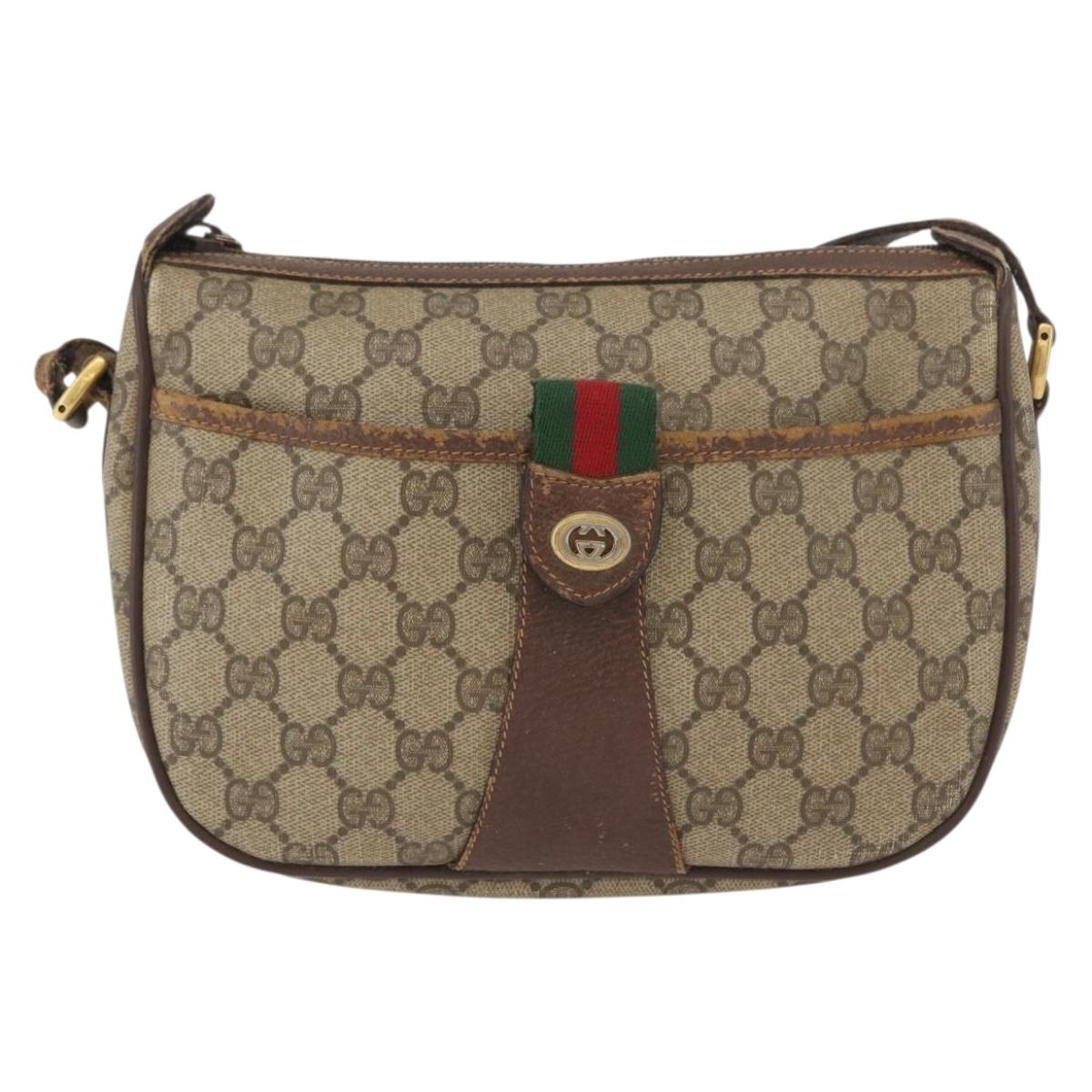 GUCCI GG Supreme Web Sherry Line Bag PVC Beige Gold 89 02 032 Auth BSZ376