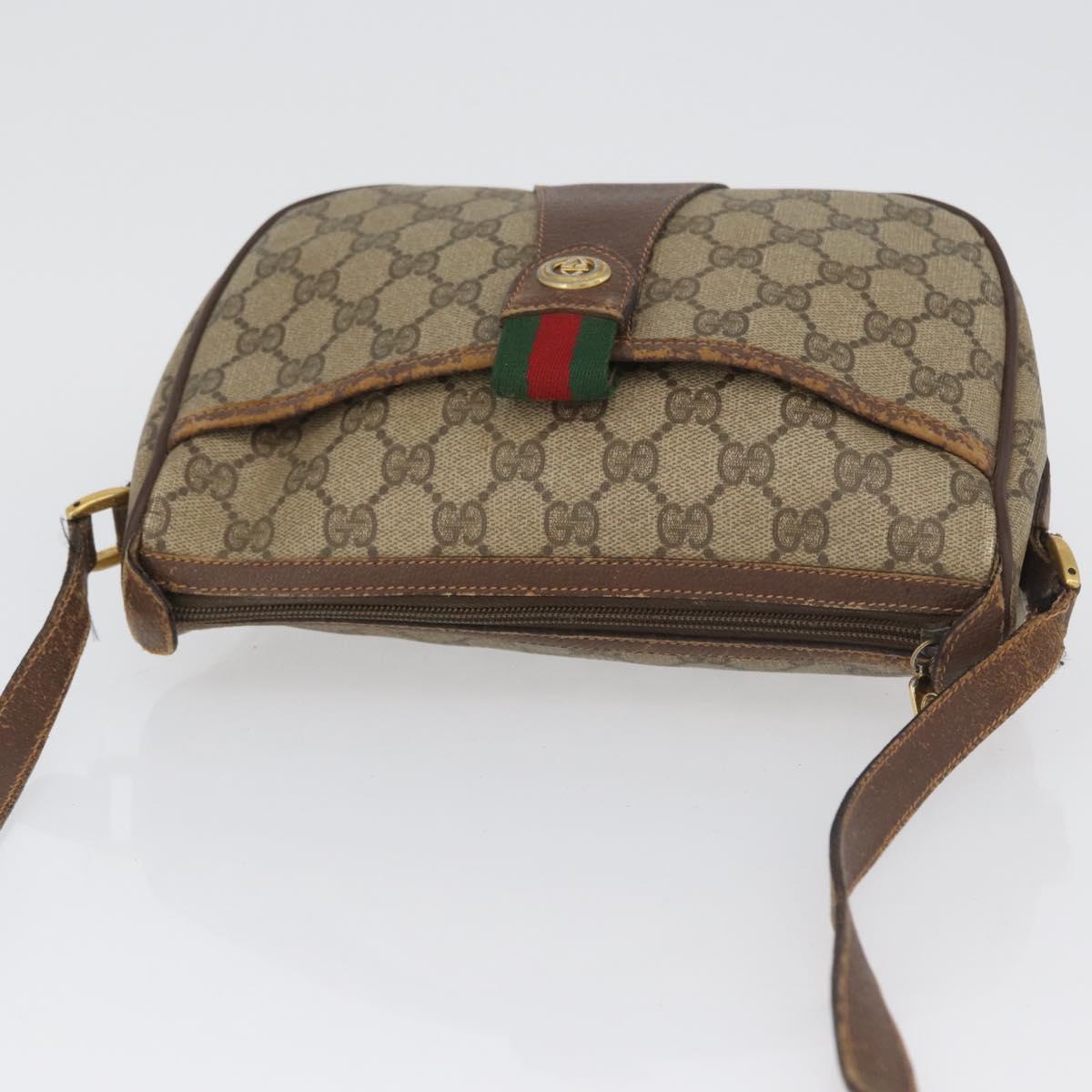 GUCCI GG Supreme Web Sherry Line Bag PVC Beige Gold 89 02 032 Auth BSZ376