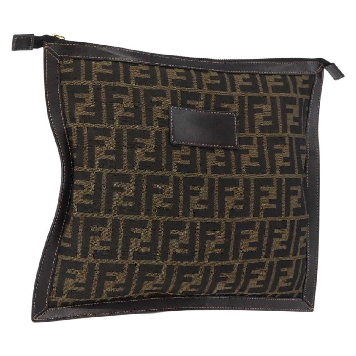 FENDI Zucca Canvas Pouch Brown Black Auth BSZ377