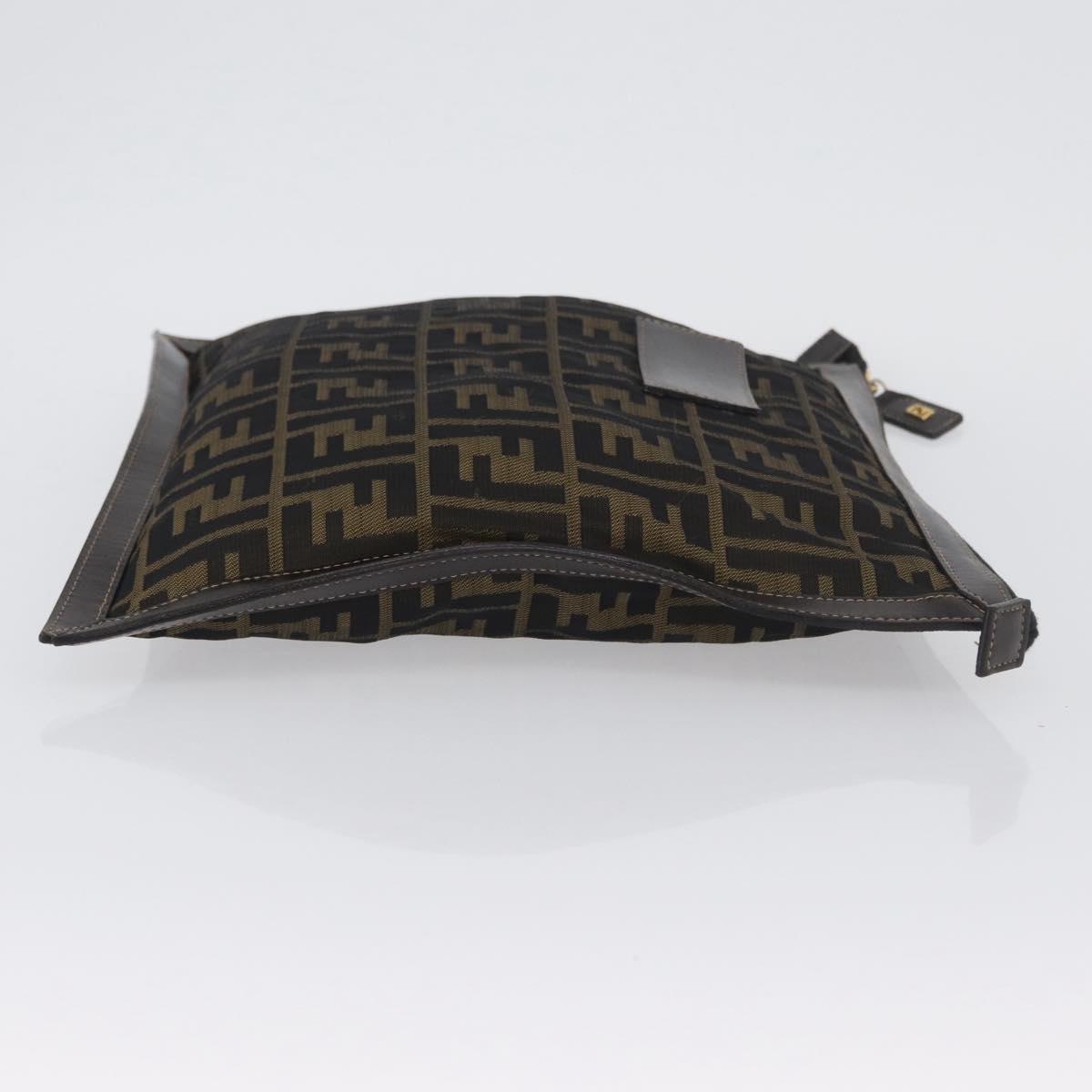 FENDI Zucca Canvas Pouch Brown Black Auth BSZ377