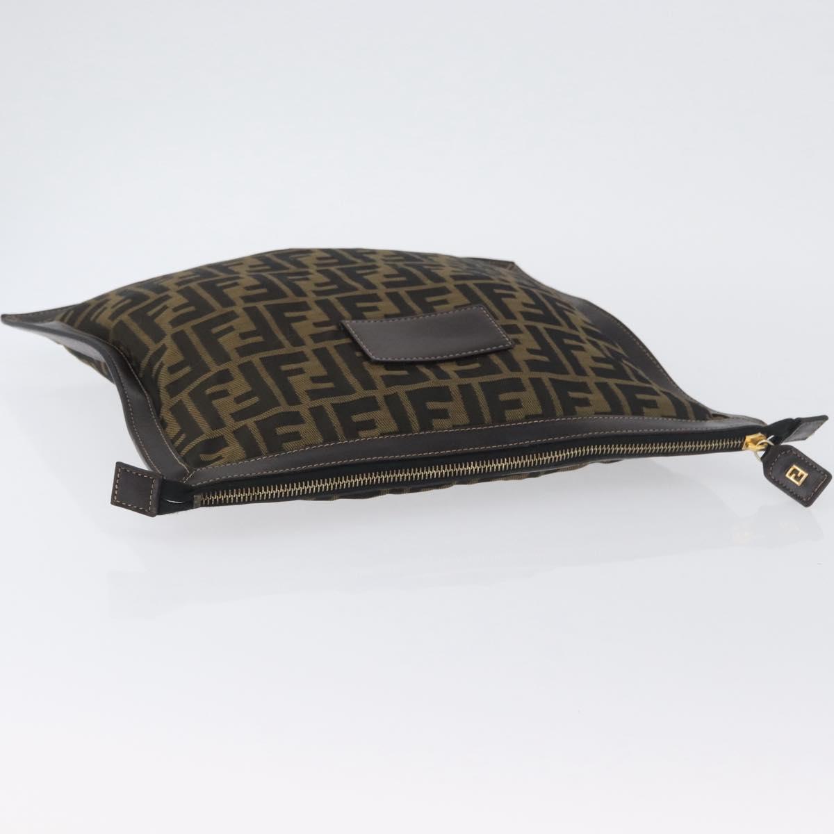 FENDI Zucca Canvas Pouch Brown Black Auth BSZ377