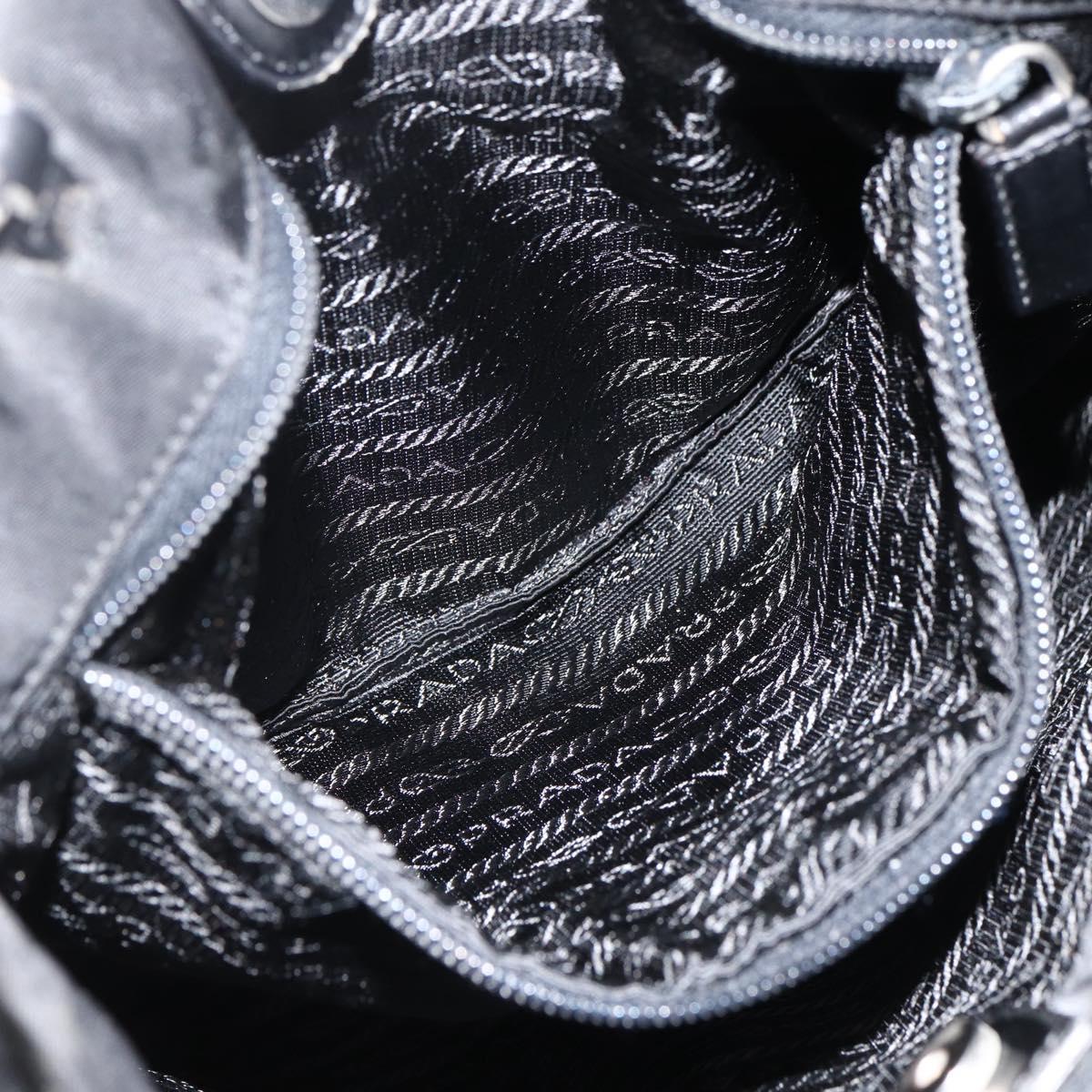 PRADA Tote Bag Nylon Black Silver Auth BSZ380