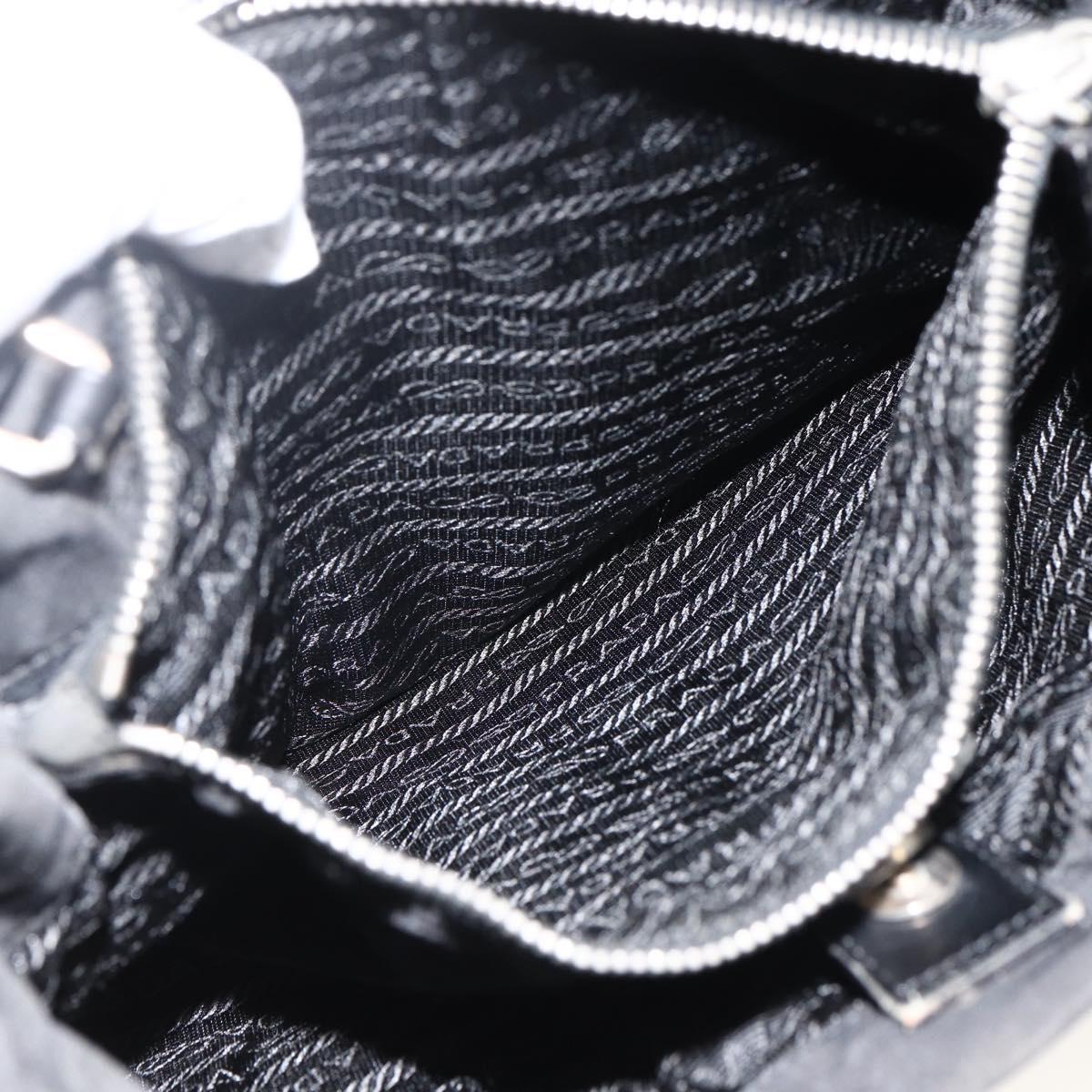 PRADA Tote Bag Nylon Black Silver Auth BSZ380