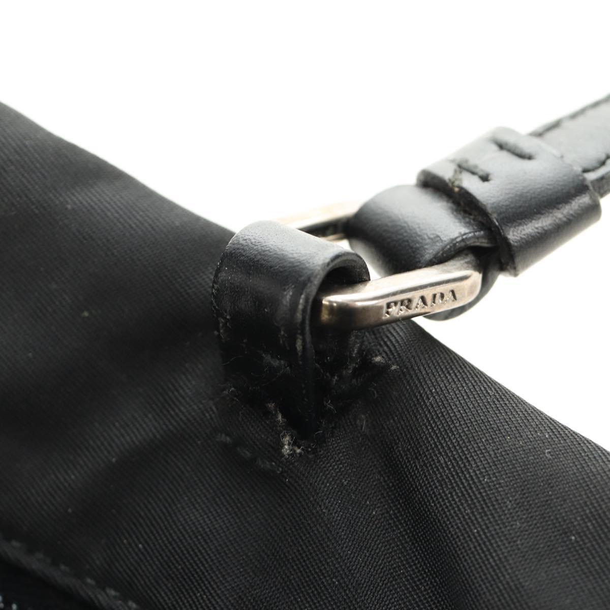 PRADA Tote Bag Nylon Black Silver Auth BSZ380