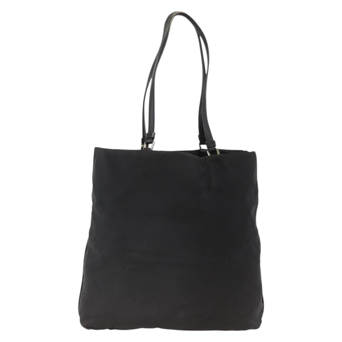 PRADA Tote Bag Nylon Black Silver Auth BSZ380