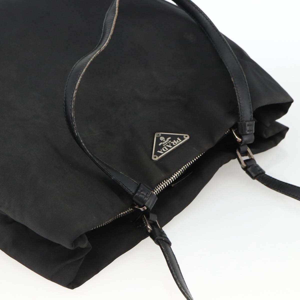 PRADA Tote Bag Nylon Black Silver Auth BSZ380