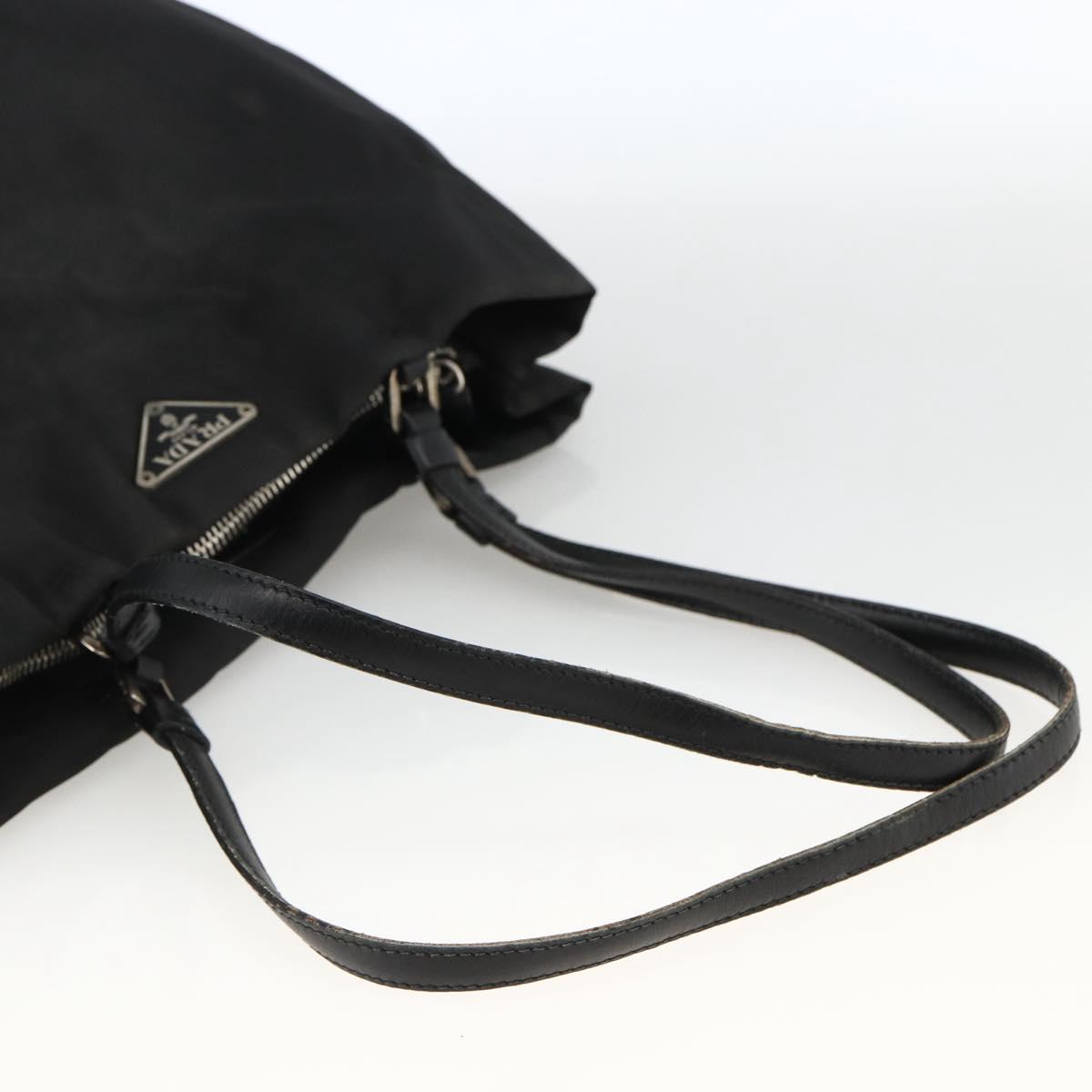 PRADA Tote Bag Nylon Black Silver Auth BSZ380