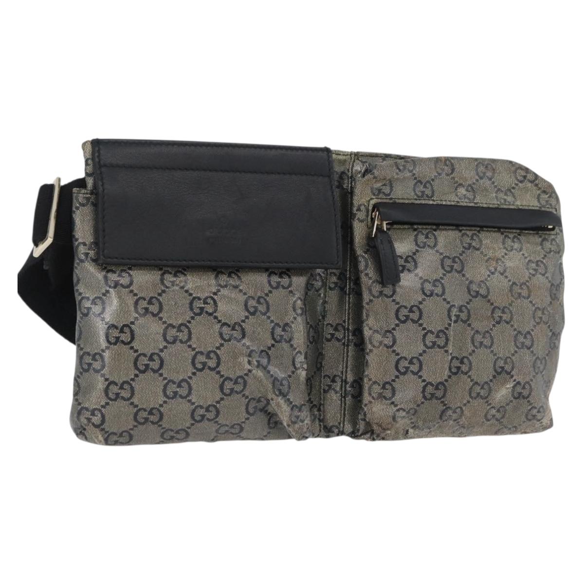 GUCCI GG Crystal Waist bag Coated Canvas Navy Gold 28566 Auth BSZ382