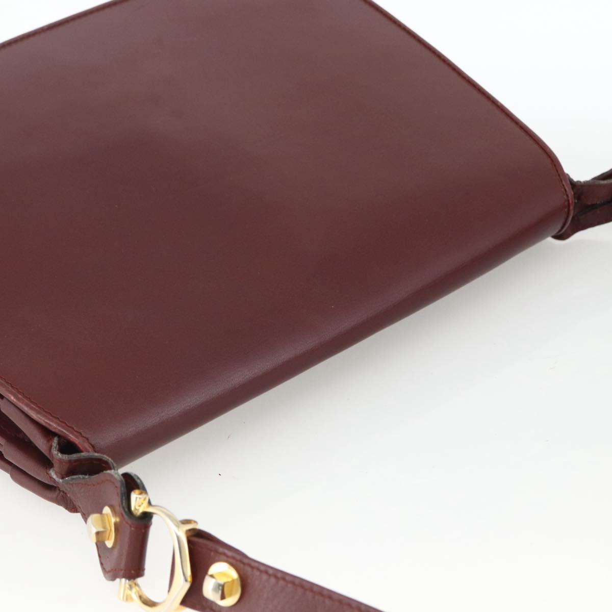 CARTIER Must Line Shoulder Bag Leather Bordeaux Gold Auth BSZ395