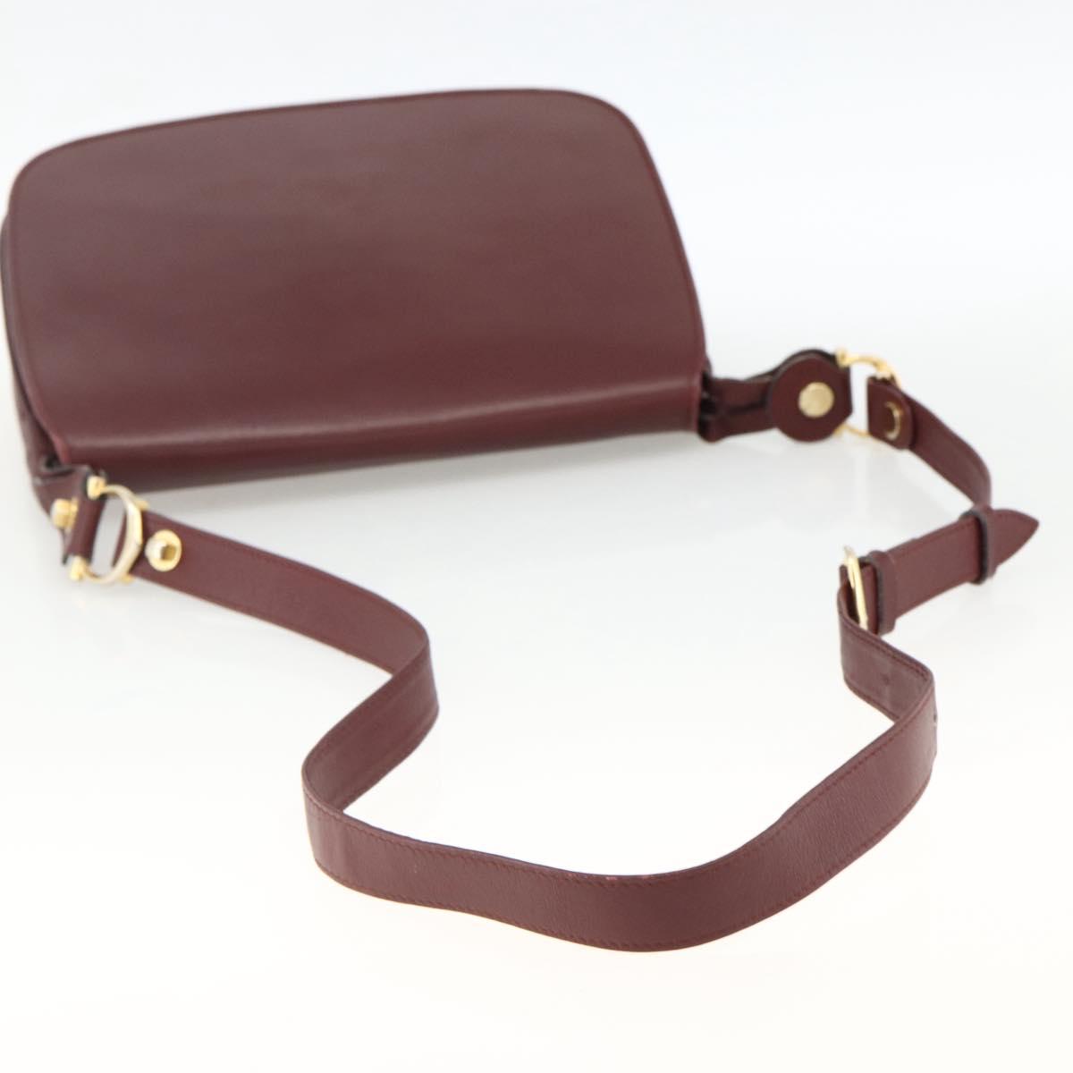 CARTIER Must Line Shoulder Bag Leather Bordeaux Gold Auth BSZ395