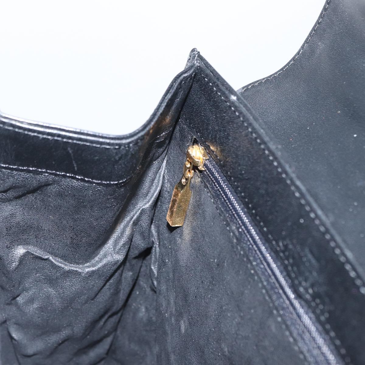 GIVENCHY Hand Bag Leather Black Gold Auth BSZ396