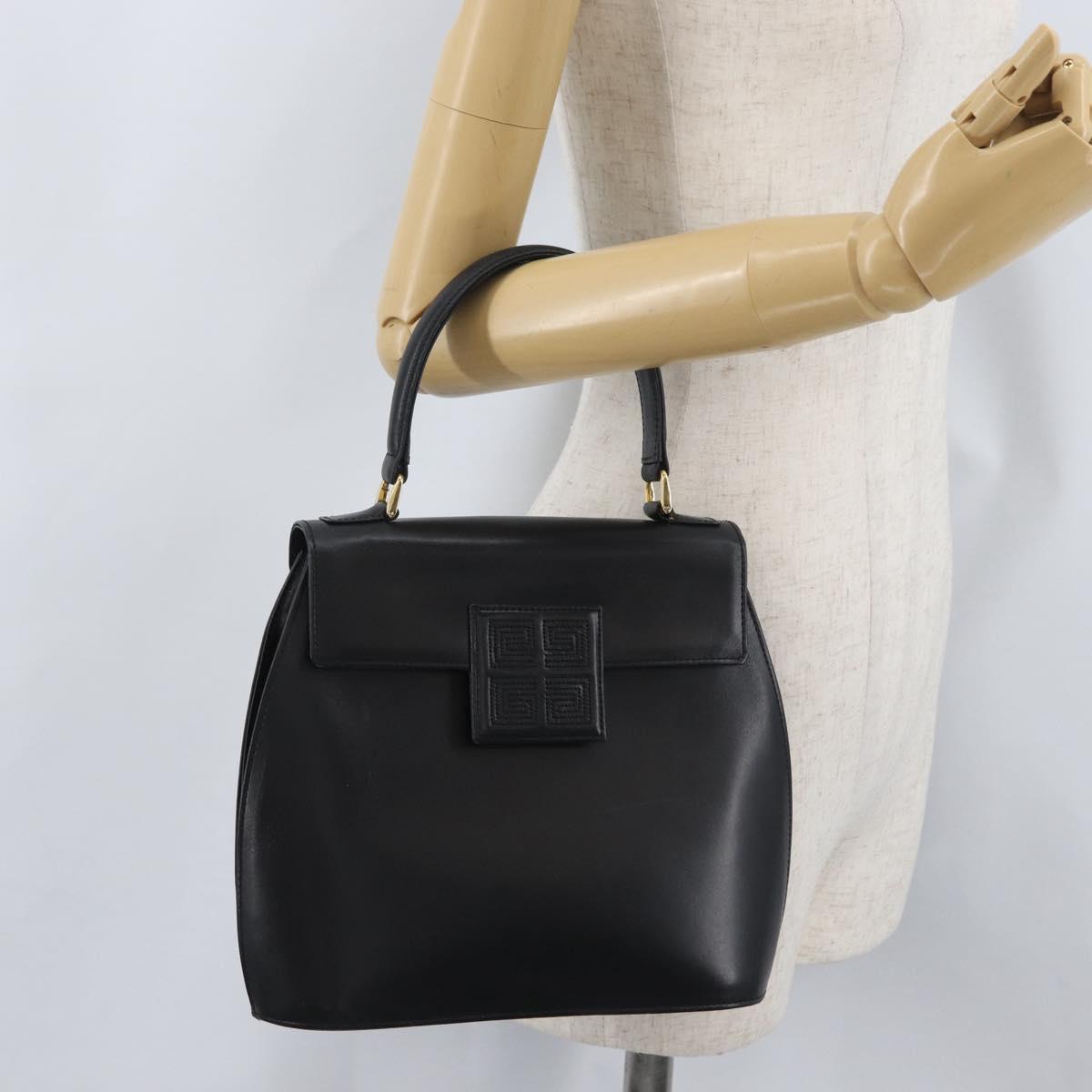 GIVENCHY Hand Bag Leather Black Gold Auth BSZ396