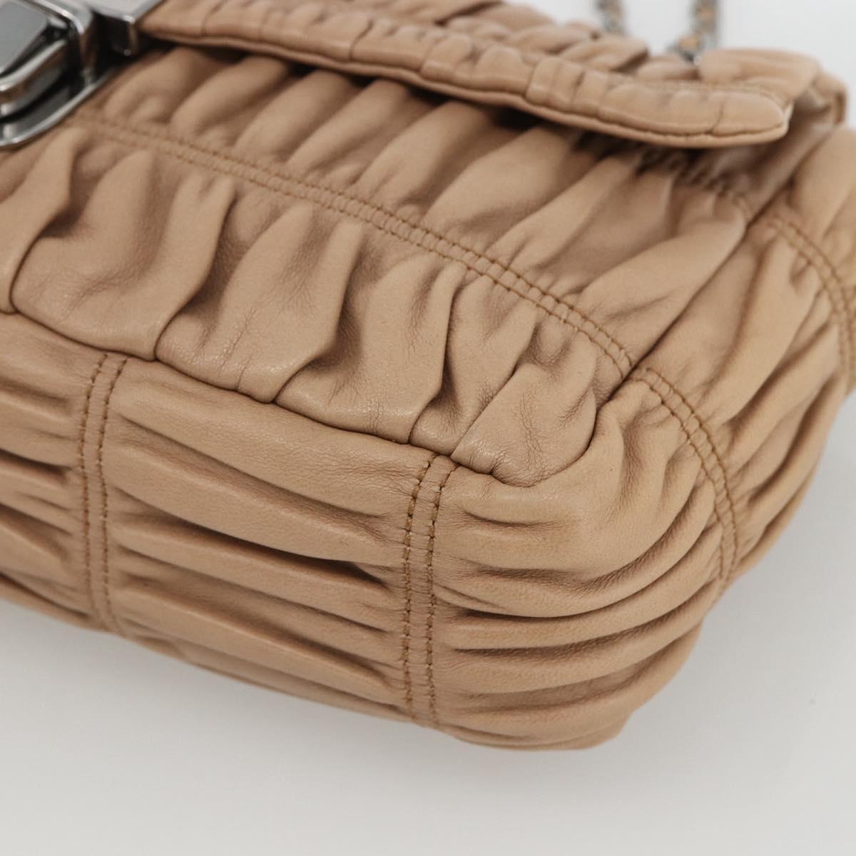 PRADA Chain Shoulder Bag Leather Beige Silver Auth BSZ397