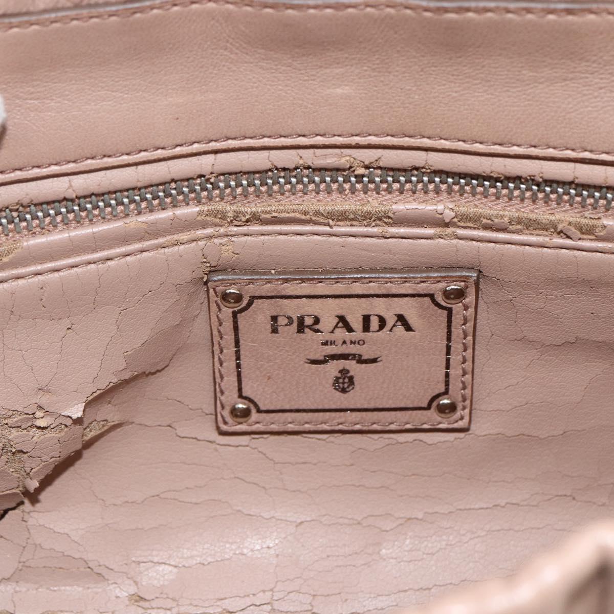 PRADA Chain Shoulder Bag Leather Beige Silver Auth BSZ397