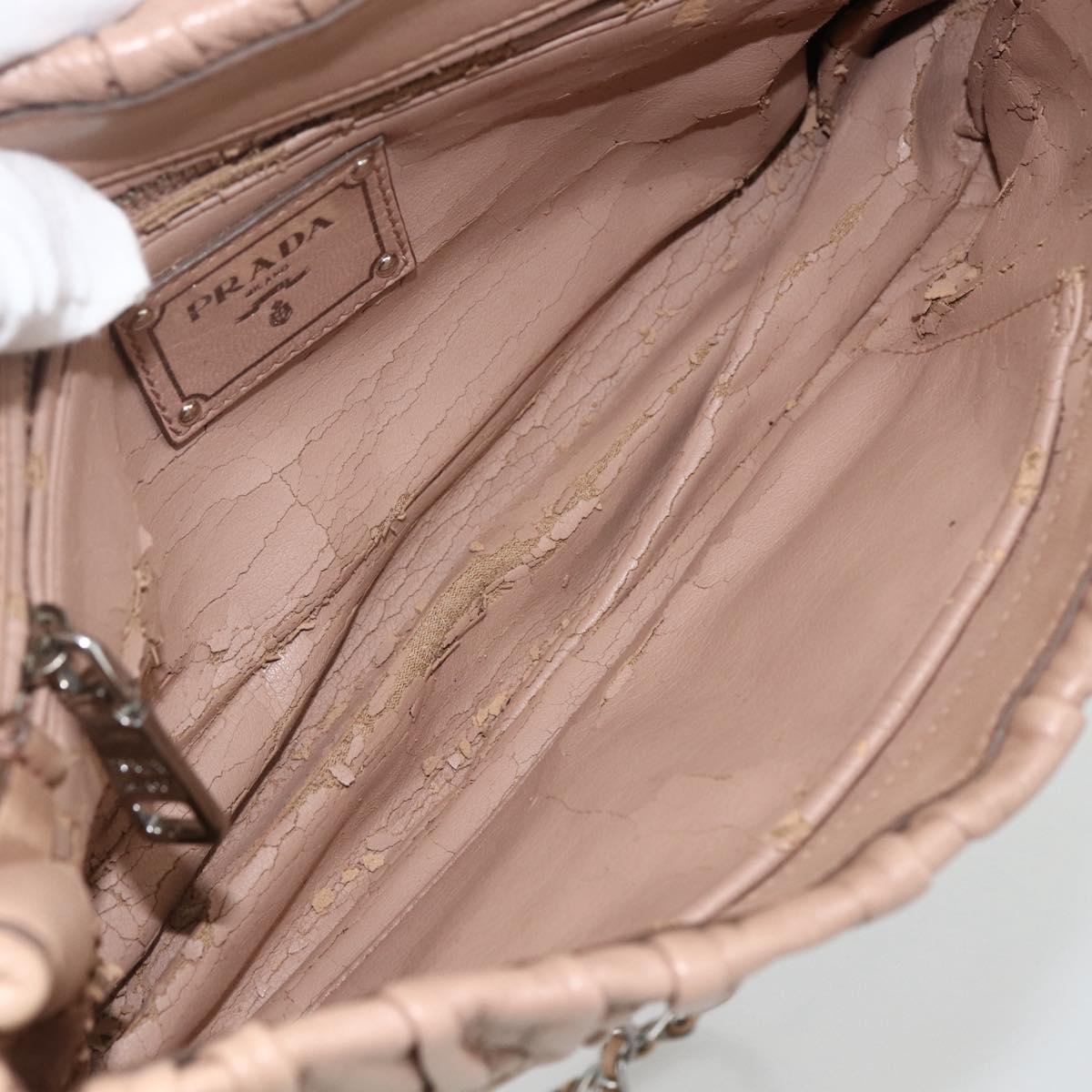 PRADA Chain Shoulder Bag Leather Beige Silver Auth BSZ397