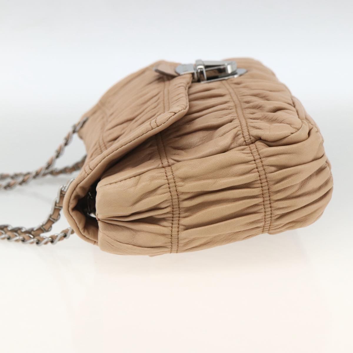 PRADA Chain Shoulder Bag Leather Beige Silver Auth BSZ397