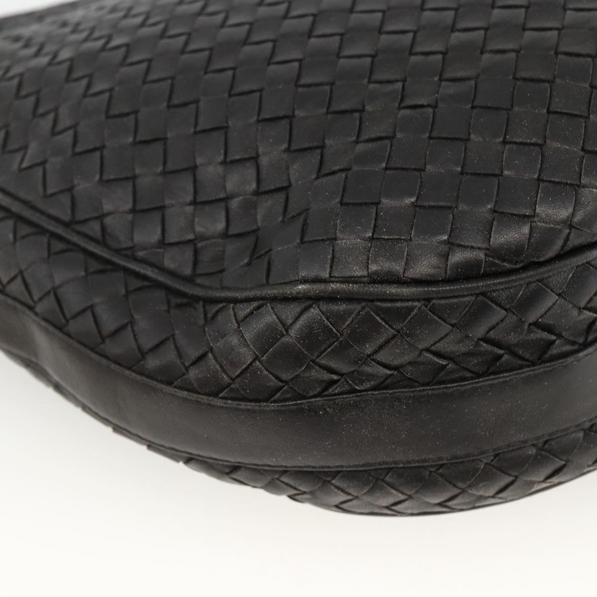 BOTTEGA VENETA INTRECCIATO Shoulder Bag Leather Black Gold Auth BSZ399