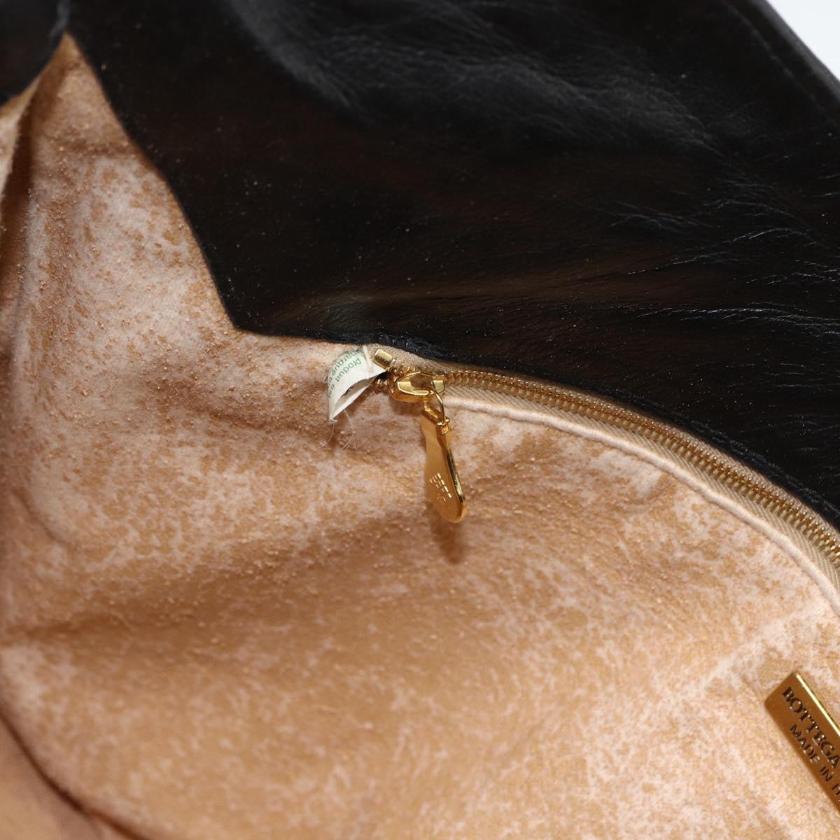 BOTTEGA VENETA INTRECCIATO Shoulder Bag Leather Black Gold Auth BSZ399