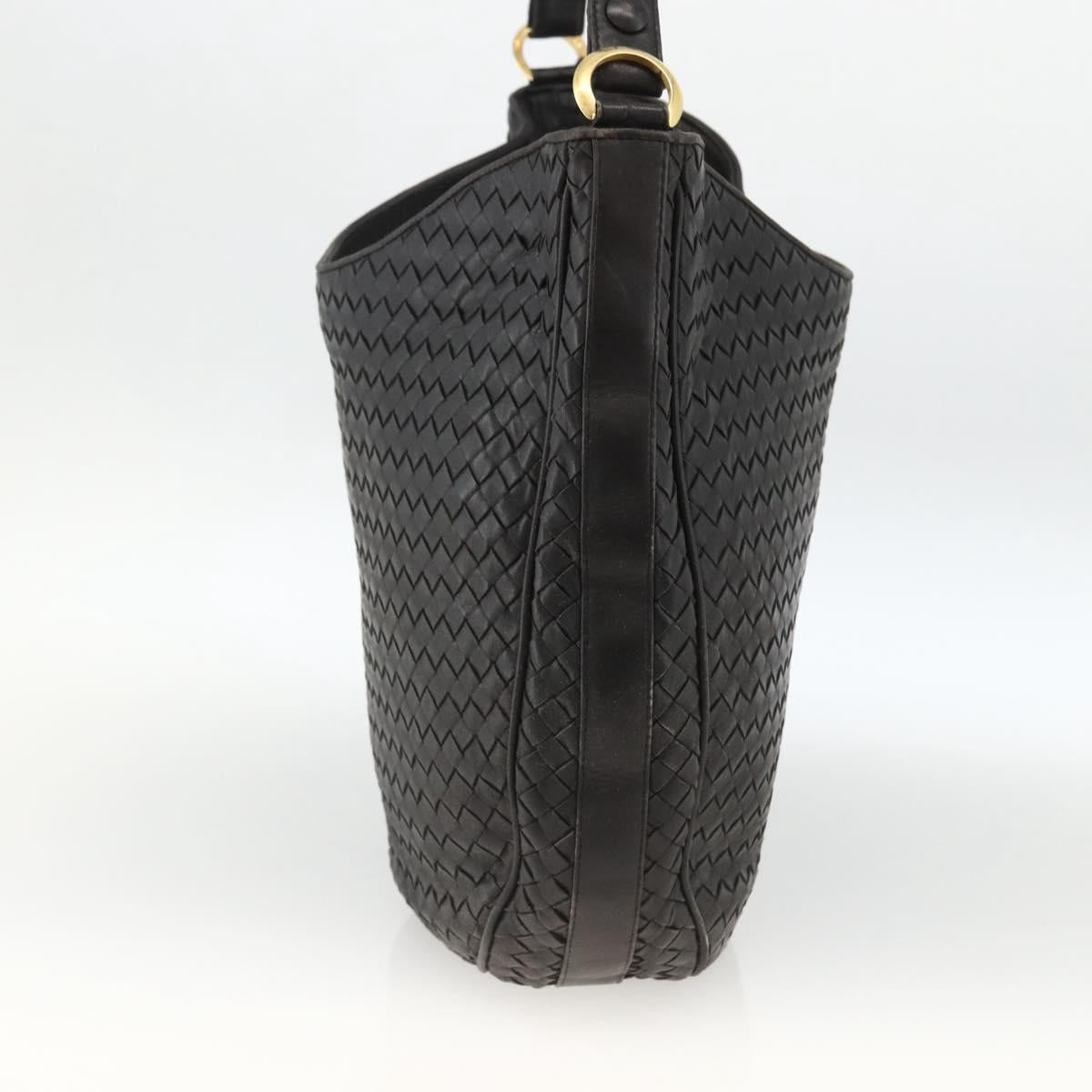 BOTTEGA VENETA INTRECCIATO Shoulder Bag Leather Black Gold Auth BSZ399