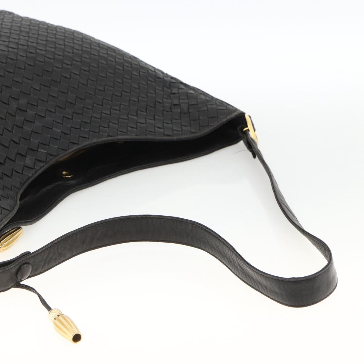 BOTTEGA VENETA INTRECCIATO Shoulder Bag Leather Black Gold Auth BSZ399