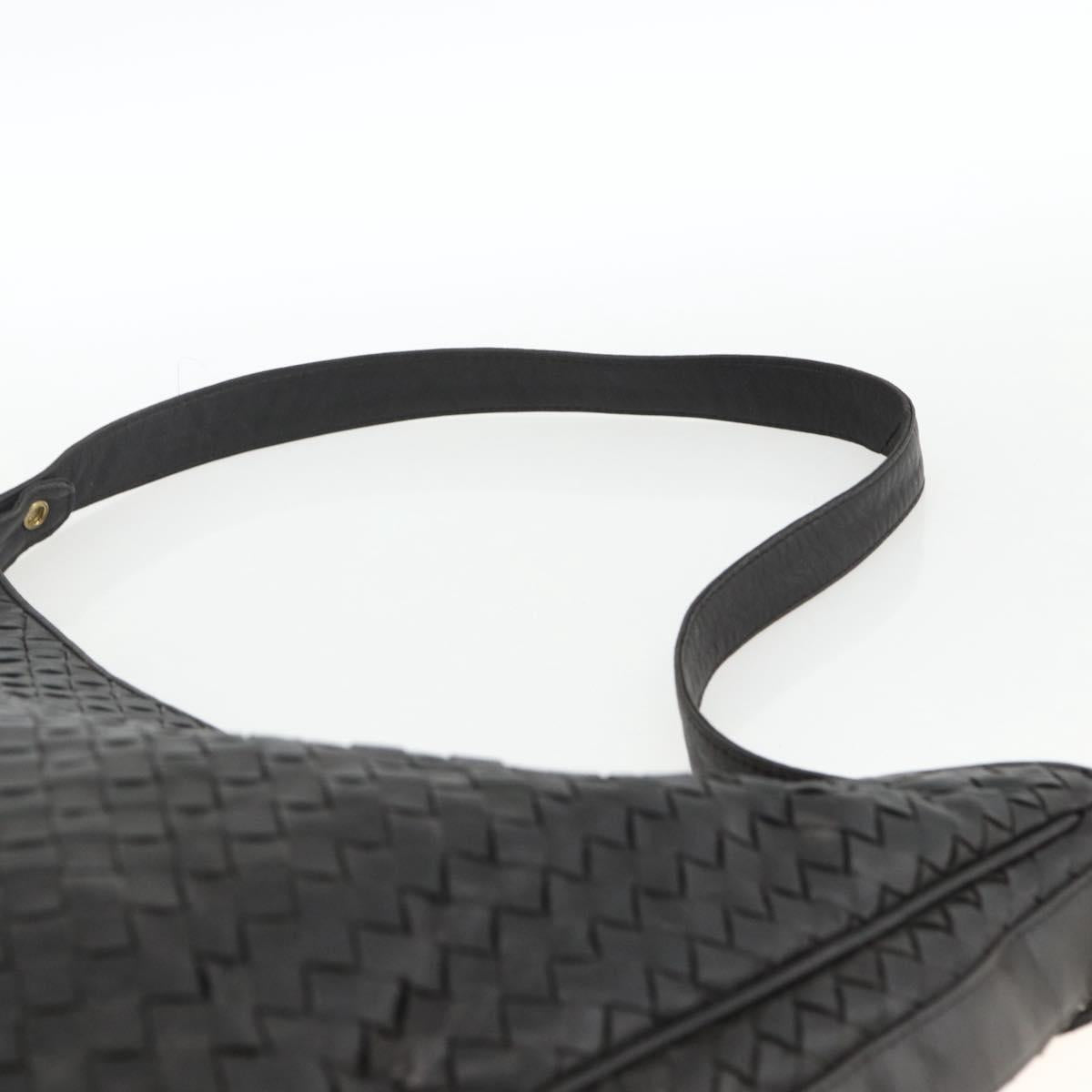 BOTTEGA VENETA INTRECCIATO Shoulder Bag Leather Black Gold Auth BSZ399