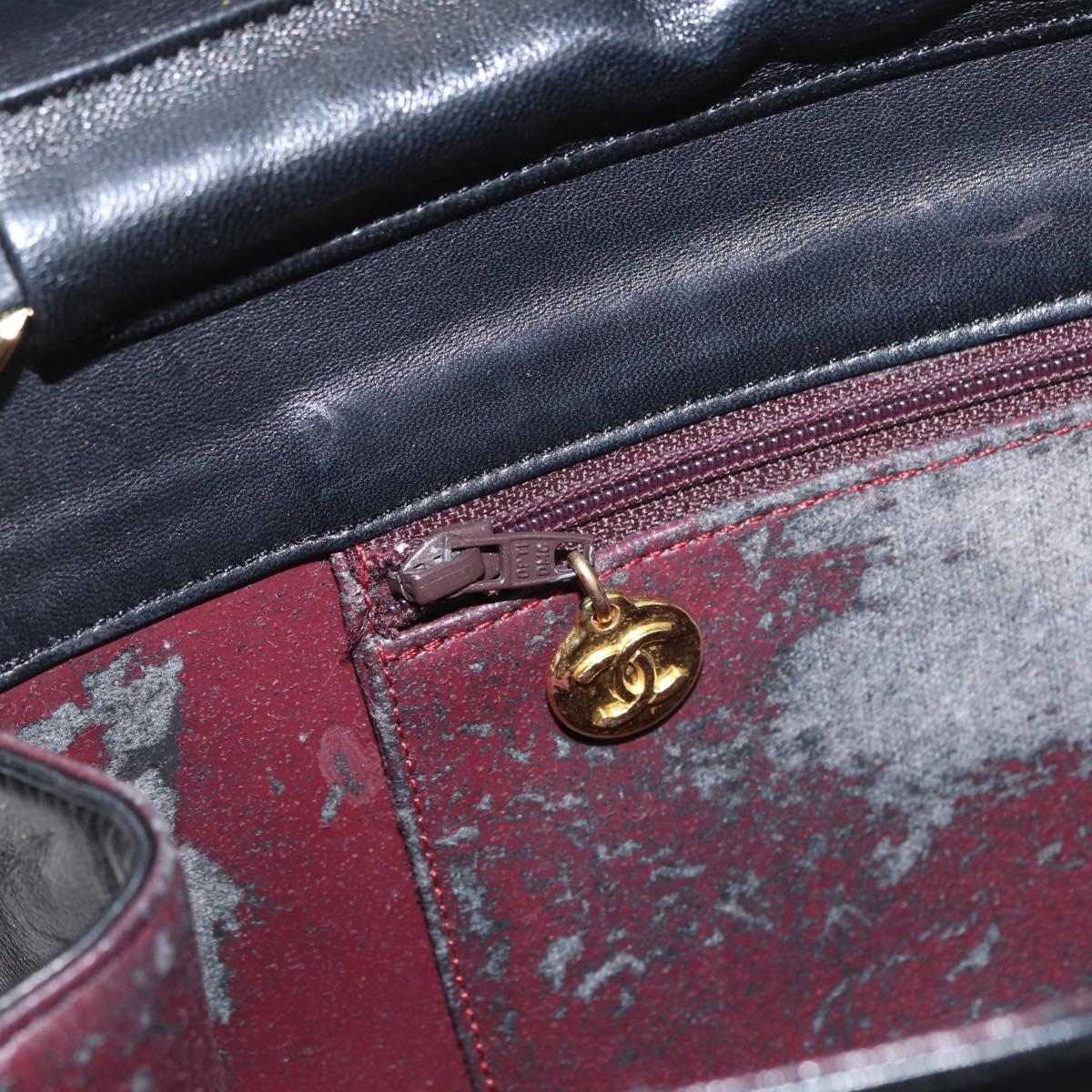 CHANEL Half Moon Chain Shoulder Bag Lamb Skin Black Gold CC Auth BSZ402