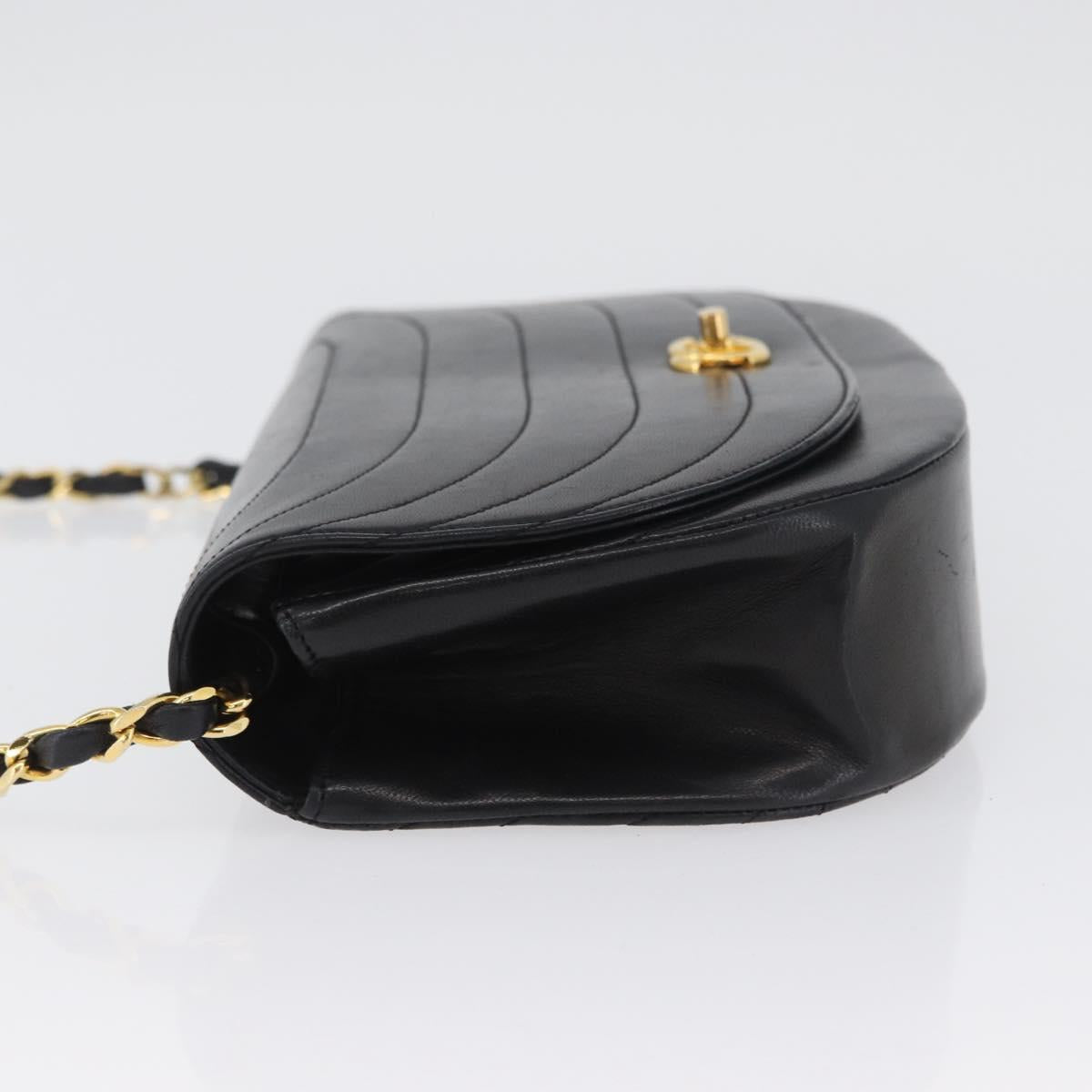CHANEL Half Moon Chain Shoulder Bag Lamb Skin Black Gold CC Auth BSZ402