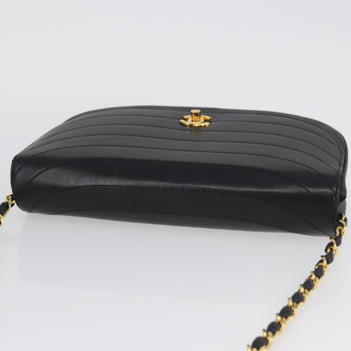 CHANEL Half Moon Chain Shoulder Bag Lamb Skin Black Gold CC Auth BSZ402