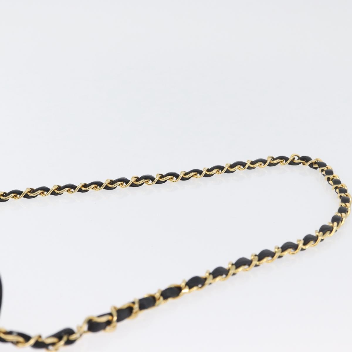 CHANEL Half Moon Chain Shoulder Bag Lamb Skin Black Gold CC Auth BSZ402