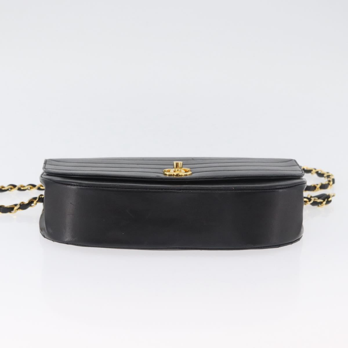 CHANEL Half Moon Chain Shoulder Bag Lamb Skin Black Gold CC Auth BSZ402
