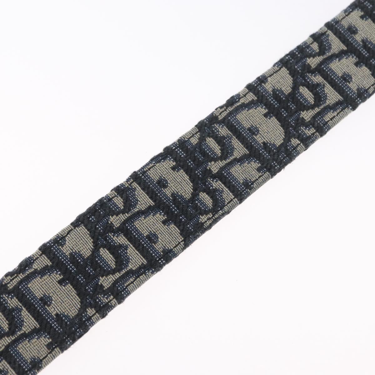 Christian Dior Oblique Trotter Canvas Belt 40.2"" Navy Silver Auth BSZ403M