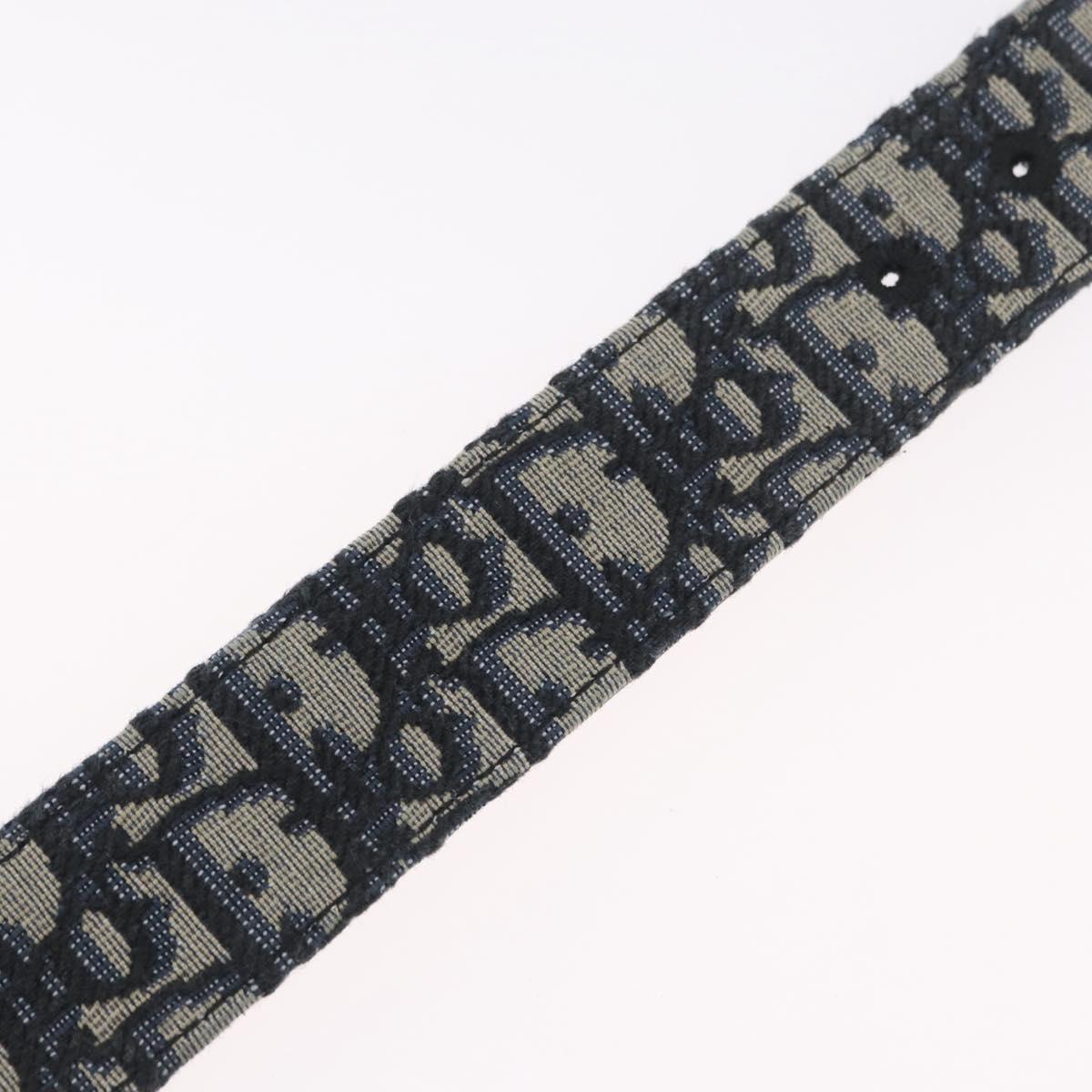 Christian Dior Oblique Trotter Canvas Belt 40.2"" Navy Silver Auth BSZ403M
