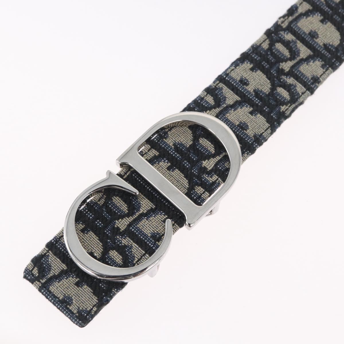 Christian Dior Oblique Trotter Canvas Belt 40.2"" Navy Silver Auth BSZ403M