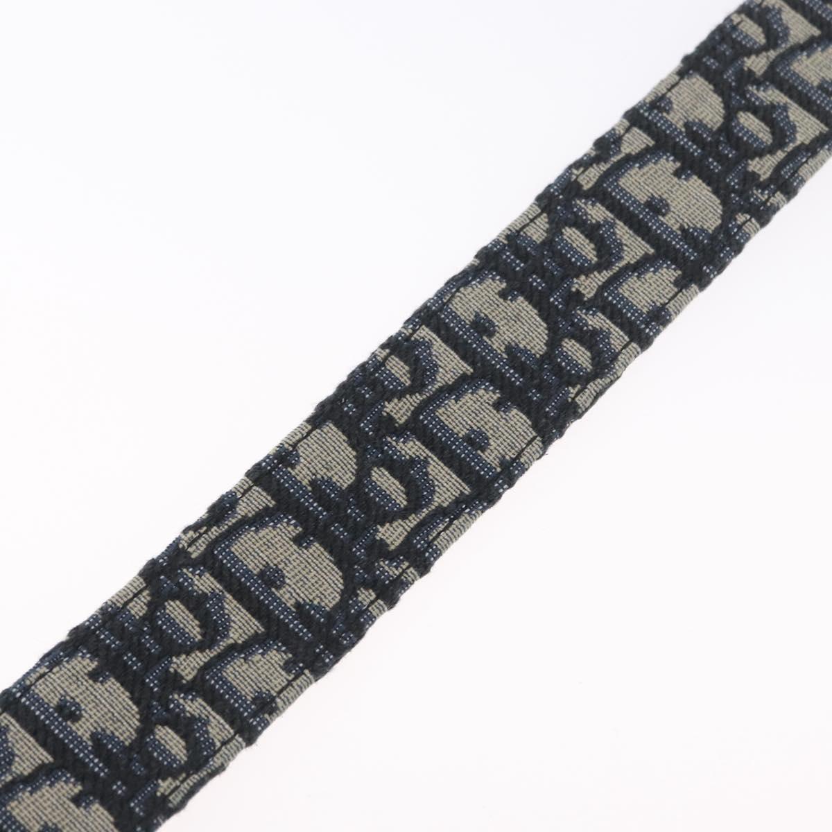 Christian Dior Oblique Trotter Canvas Belt 40.2"" Navy Silver Auth BSZ403M