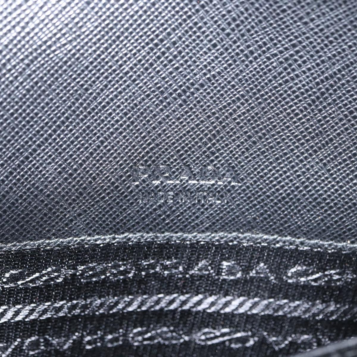PRADA Pouch Safiano leather Black Silver Auth BSZ405