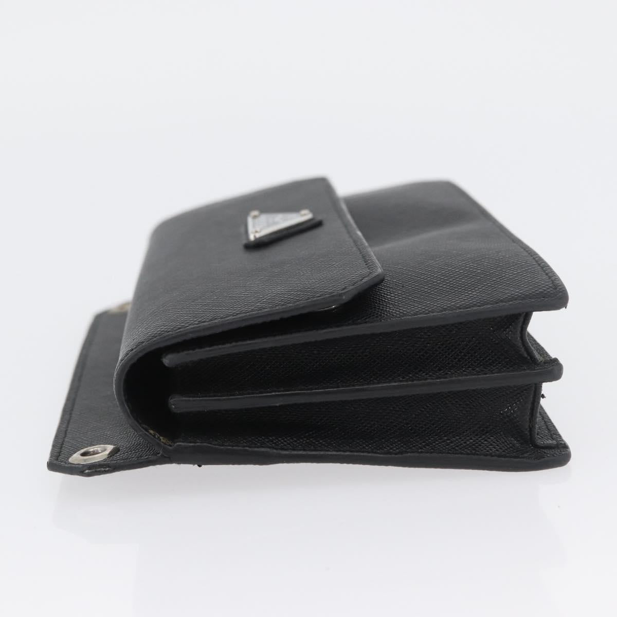 PRADA Pouch Safiano leather Black Silver Auth BSZ405