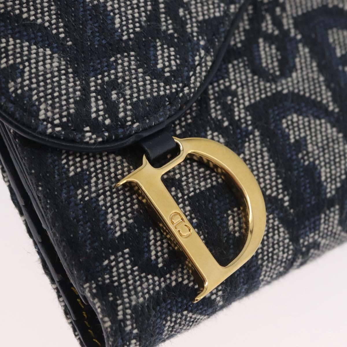 Christian Dior Trotter Canvas Wallet Navy Gold Auth BSZ409V