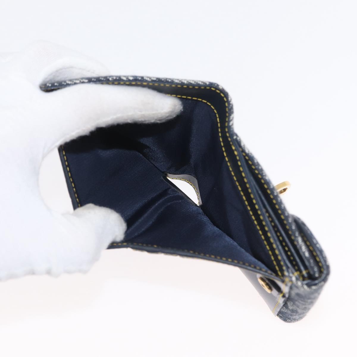 Christian Dior Trotter Canvas Wallet Navy Gold Auth BSZ409V
