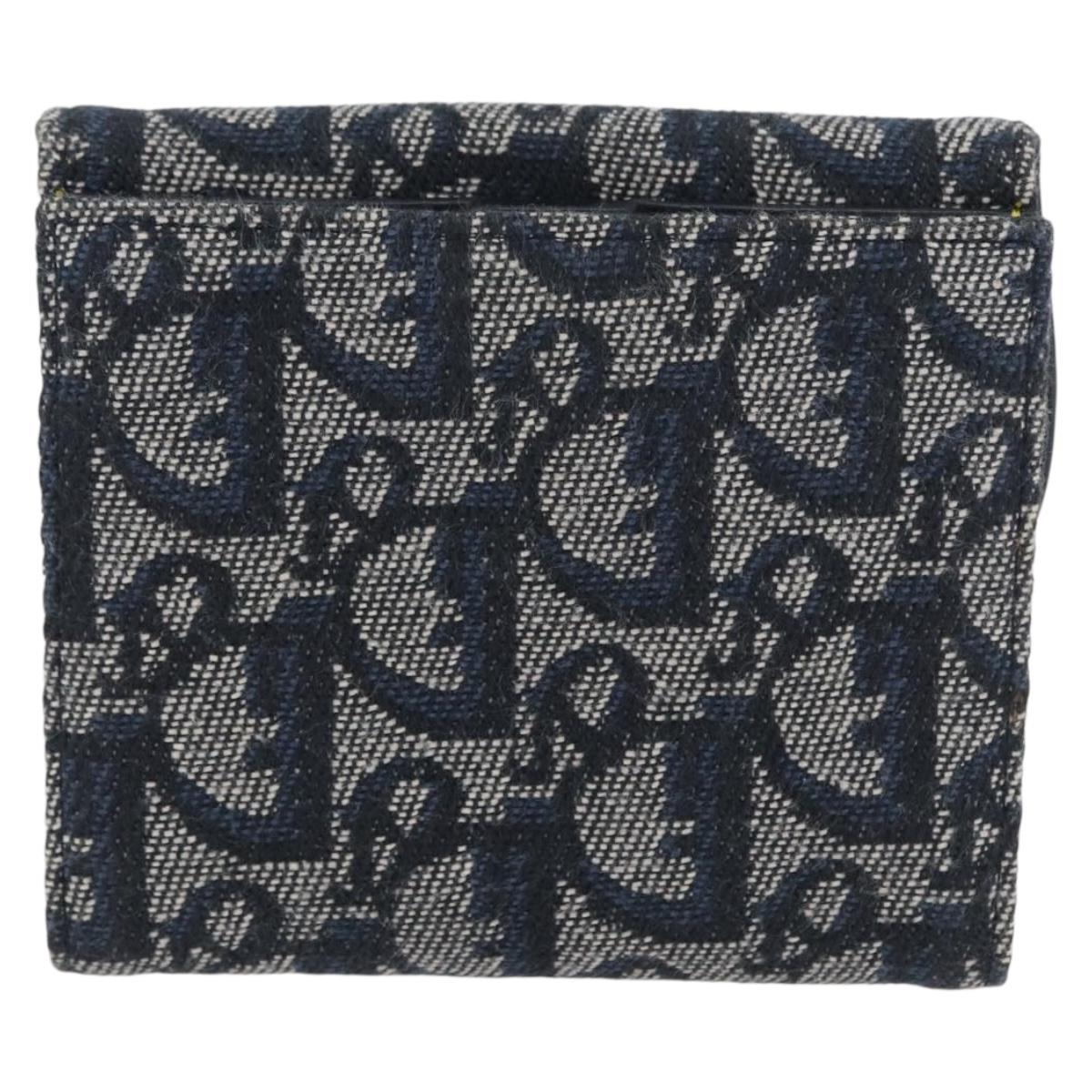 Christian Dior Trotter Canvas Wallet Navy Gold Auth BSZ409V