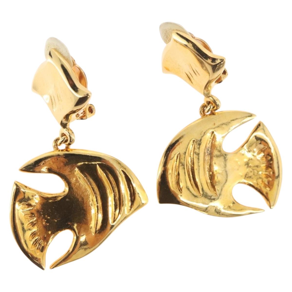 SAINT LAURENT Earring Earring metal Gold Auth BSZ416V
