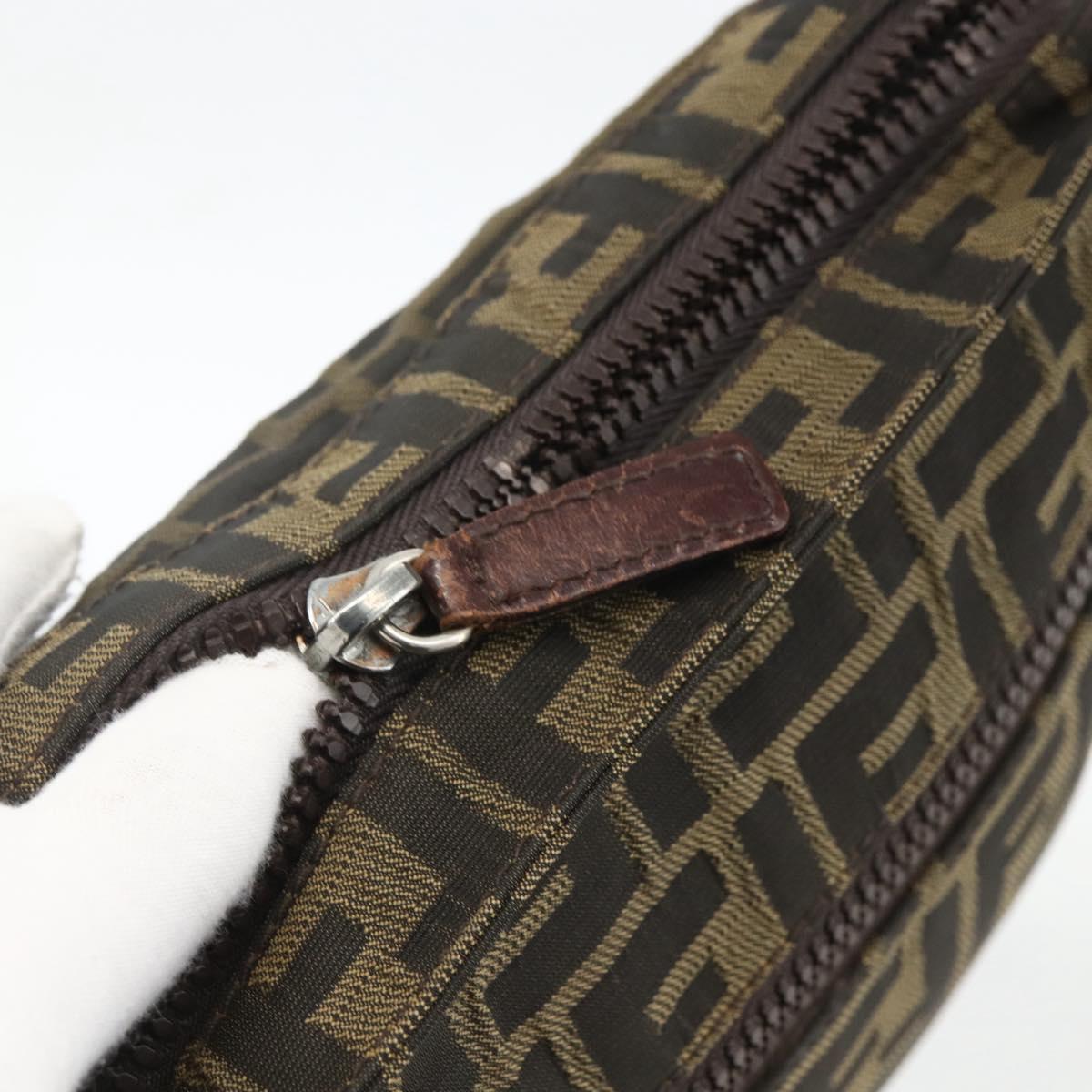 FENDI Zucca Canvas Shoulder Bag Black Brown Auth BSZ424