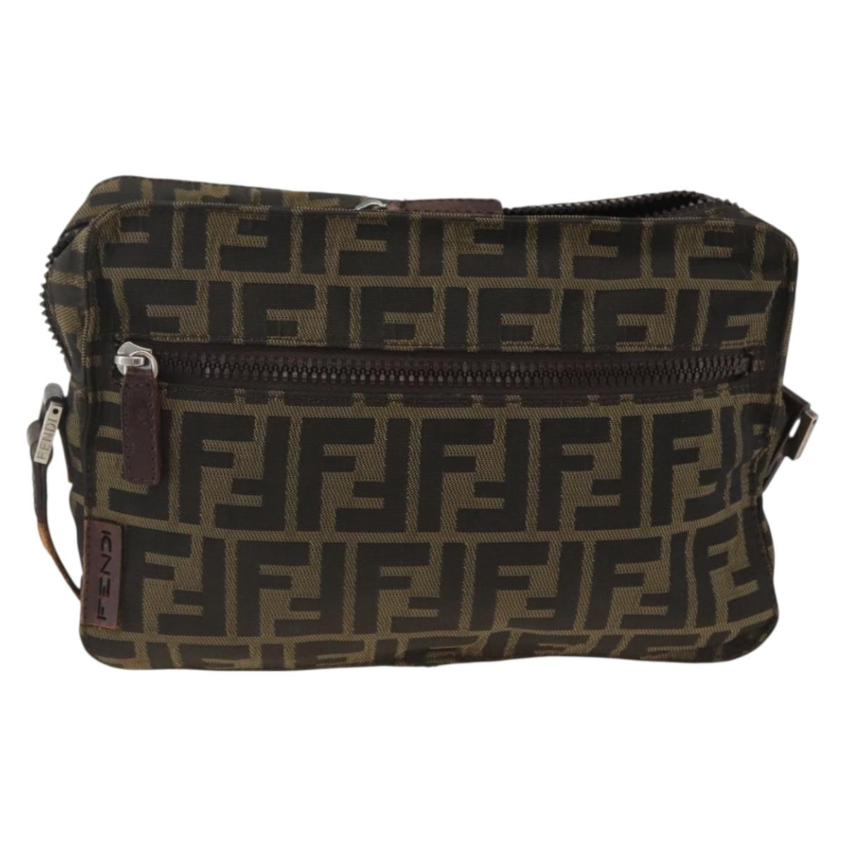 FENDI Zucca Canvas Shoulder Bag Black Brown Auth BSZ424
