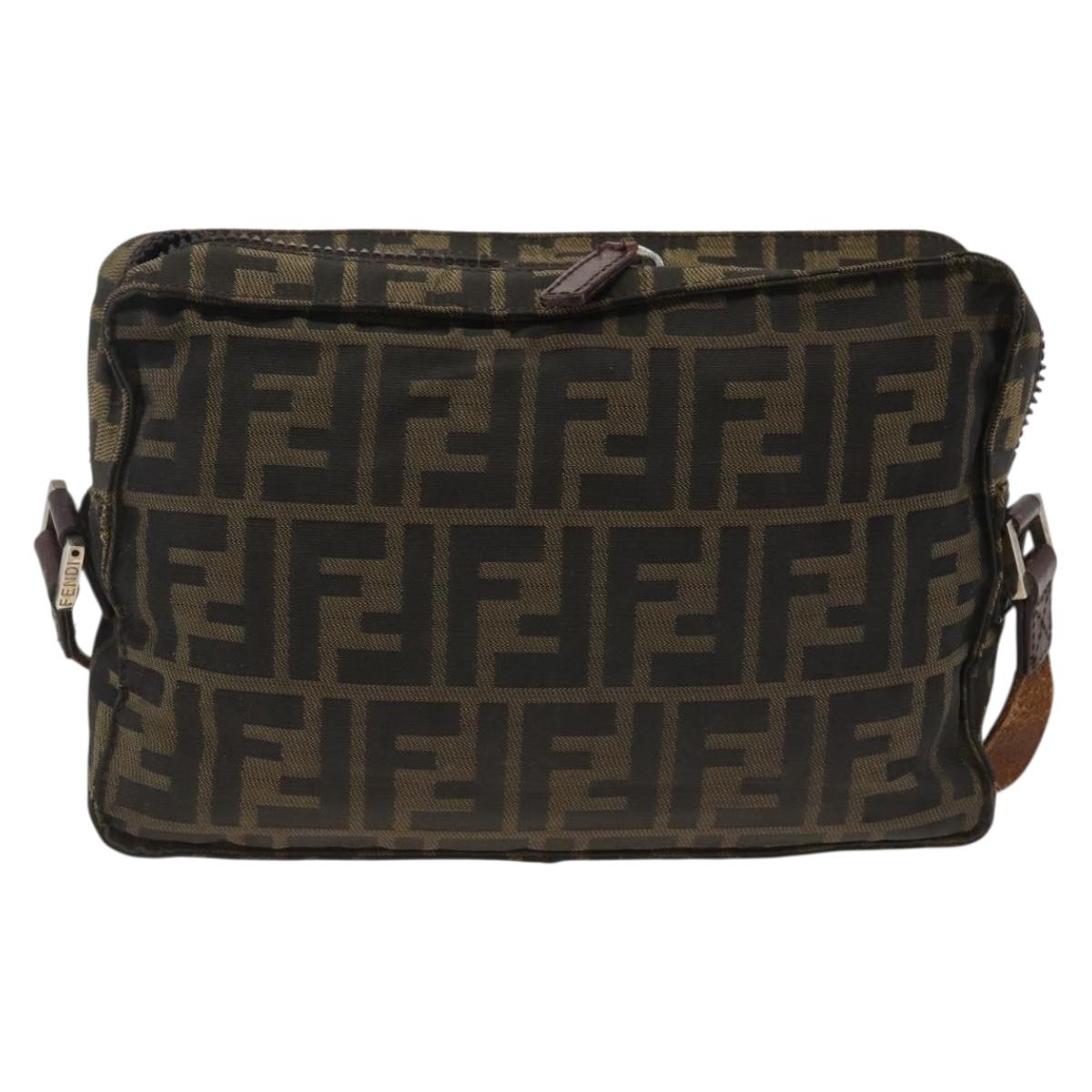 FENDI Zucca Canvas Shoulder Bag Black Brown Auth BSZ424