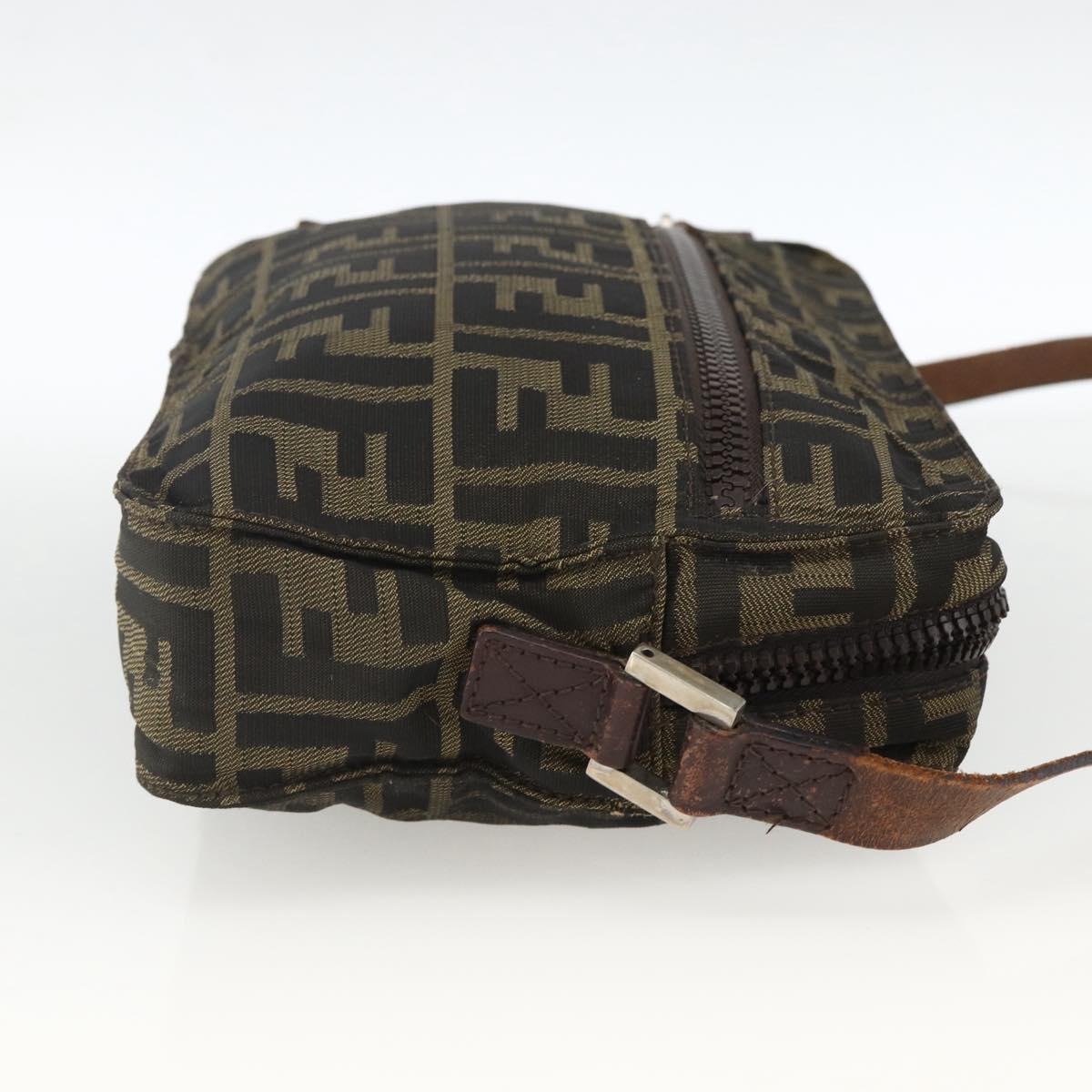FENDI Zucca Canvas Shoulder Bag Black Brown Auth BSZ424