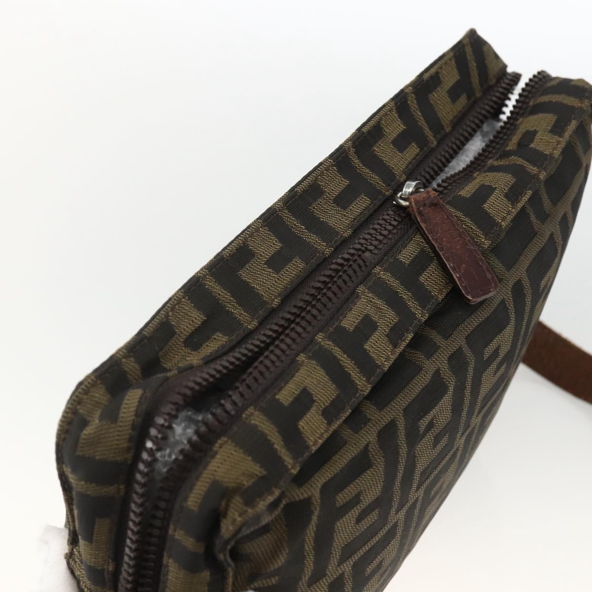 FENDI Zucca Canvas Shoulder Bag Black Brown Auth BSZ424