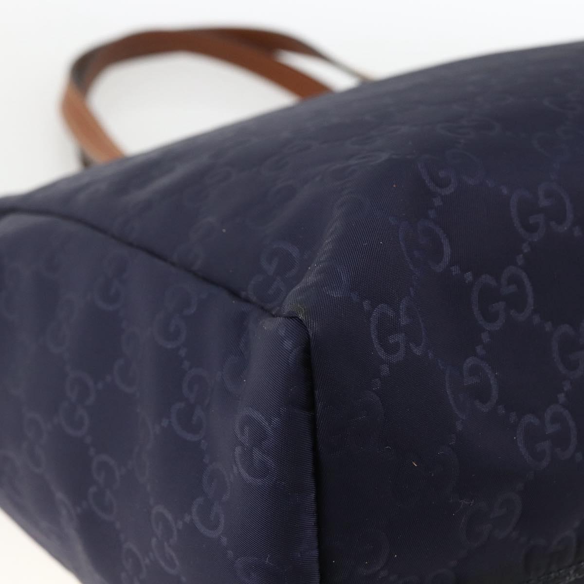 GUCCI GG Canvas Tote Bag Nylon Navy Gold 282439 Auth BSZ426