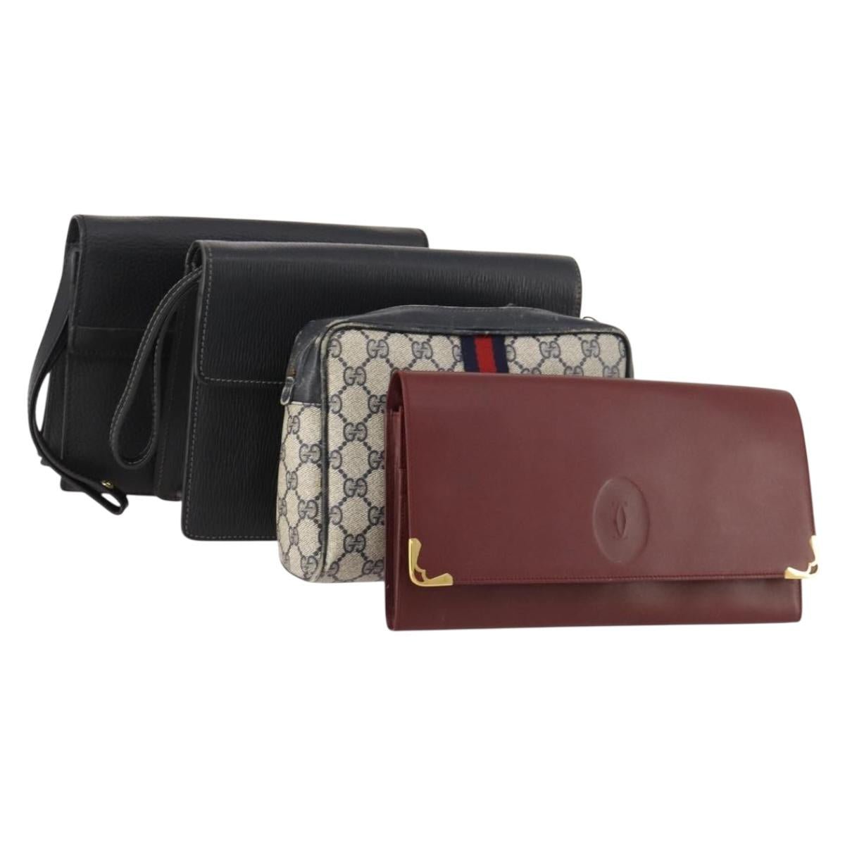 Ferragamo Cartier Gucci Dunhill Bag PVC Leather 4 Set Black Red Auth BSZ436